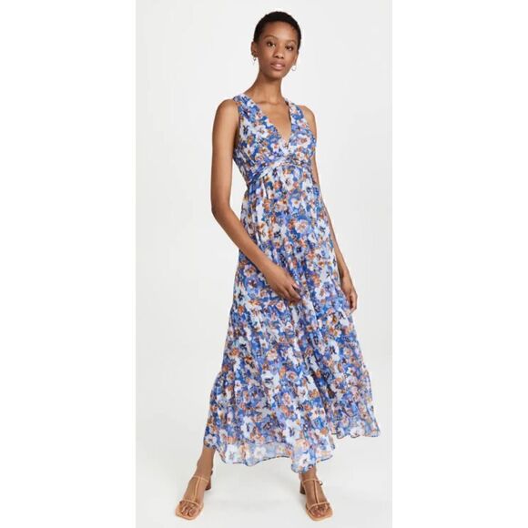 MISA Dominika Maxi Dress in Blue Pansy NWOT Size Small